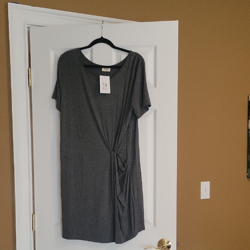 Bibi Gray Short Sleeve Dress with Knot Detail